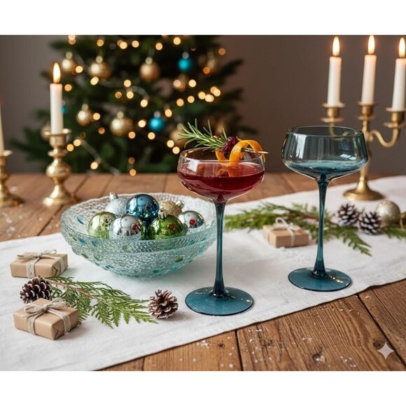 Curated Mid-Century Glassware | Coupe Cocktail Glasses w/ Vintage Asteroid Bowls - Picture 1 of 11